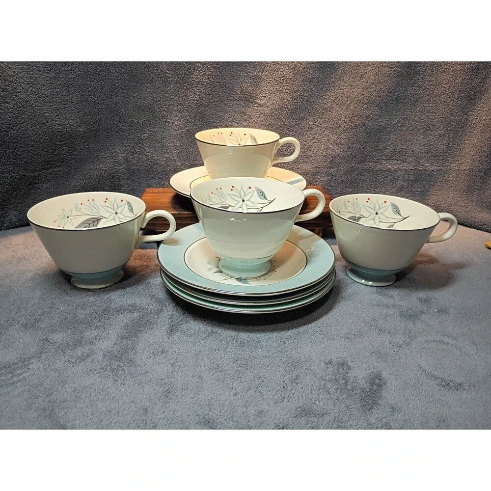 Vintage Homer Laughlin Eggshell Cavalier Dianne Teacups & Saucers Set of 4 Cups